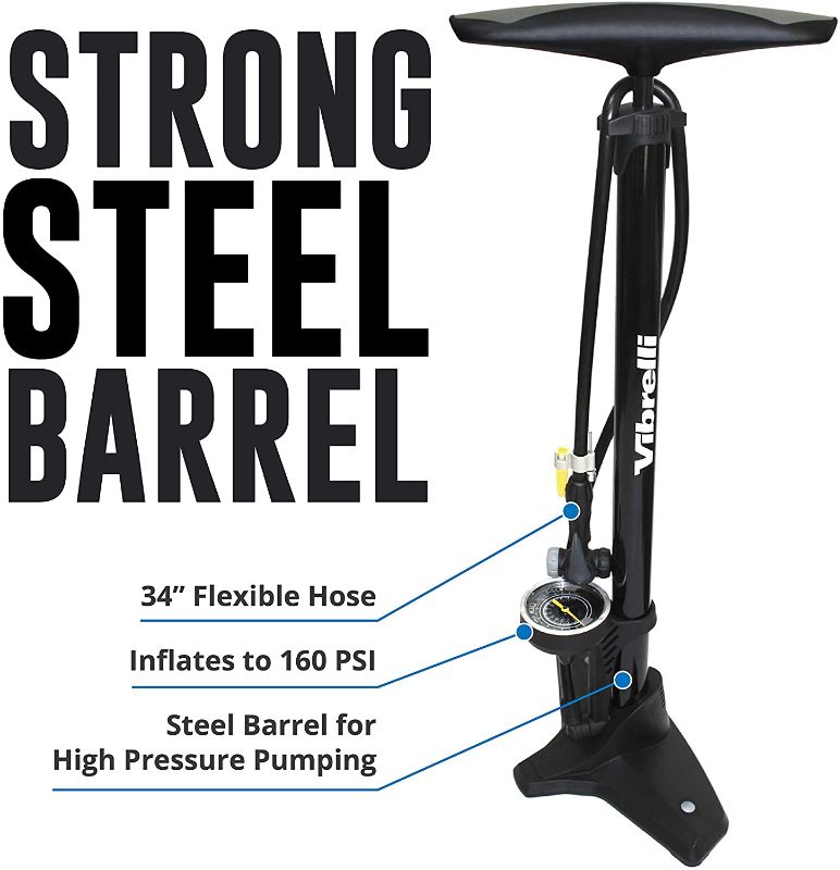 Photo 1 of Vibrelli Bike Floor Pump with Gauge - High Pressure 160 PSI 