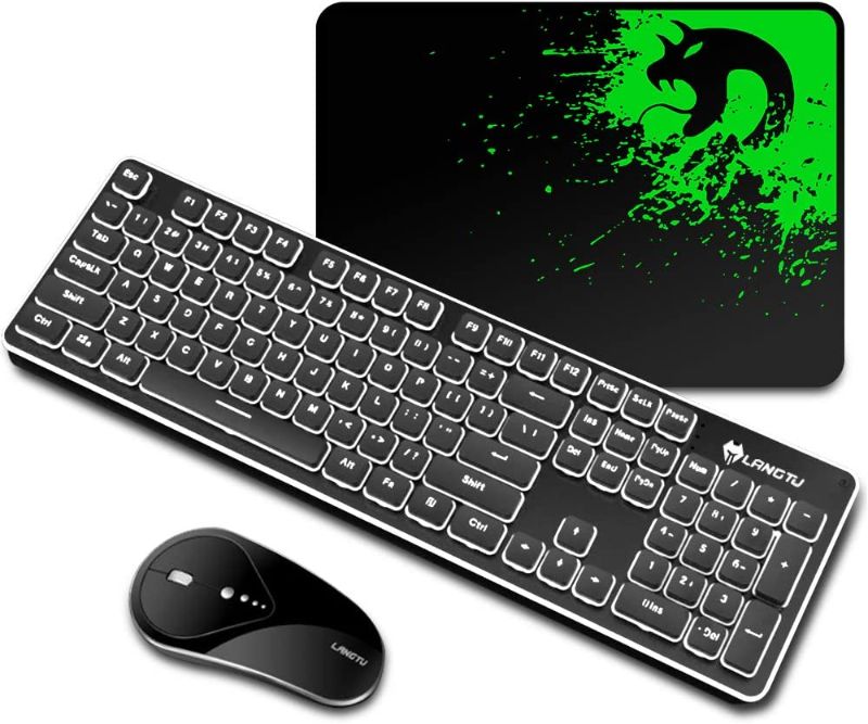 Photo 2 of Rechargeable Wireless Keyboard and Mouse Combo Water Resistance 2.4G White Backlit and Wireless Soundless Mouse with Nano USB Receiver for Laptop PC Mac