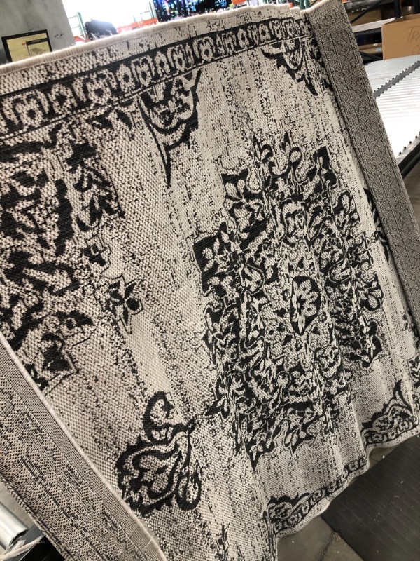 Photo 2 of Home Dynamix Nicole Miller Patio Country Azalea Indoor/Outdoor Area Rug 5'2"x7'2", Traditional Medallion Gray/Black
