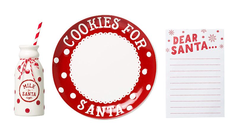 Photo 1 of ***MISSING plate*** Pearhead Christmas Cookies for Santa Plate, Milk Jug and Dear Notepad Set, Holiday Gift Collection
