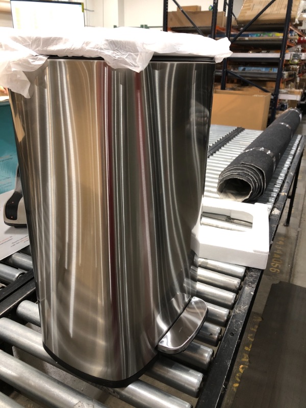 Photo 2 of Amazon Basics 50 Liter / 13.2 Gallon Soft-Close, Smudge Resistant Trash Can with Foot Pedal - Brushed Stainless Steel, Satin Nickel Finish
