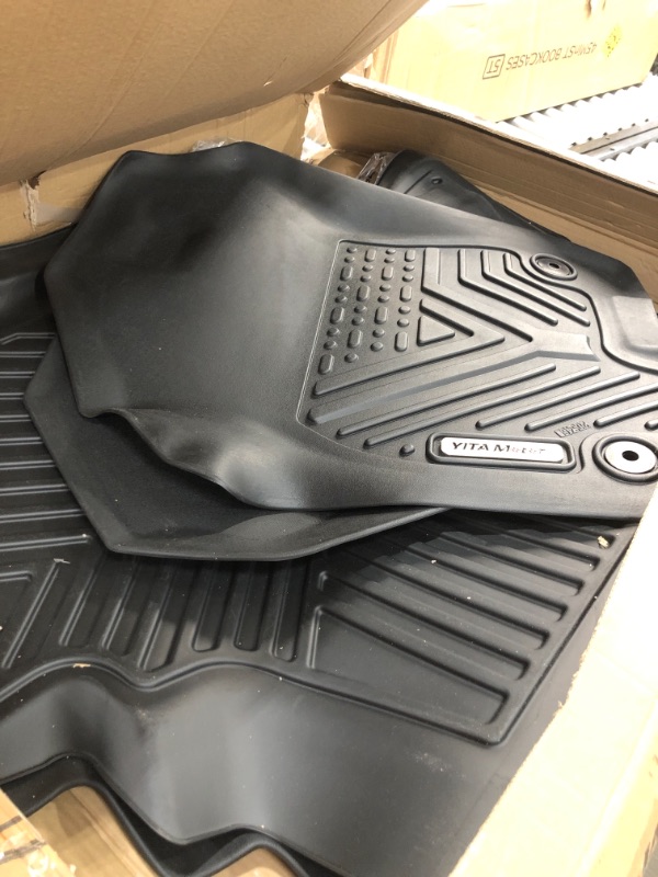 Photo 2 of YITAMOTOR Floor Mats Compatible with 2014-2018 Silverado/Sierra 1500, 2015-2019 2500HD/3500HD Crew Cab, with 1st Row Bench Seat, Custom Fit Black TPE Floor Liners 1st & 2nd Row All-Weather Protection
