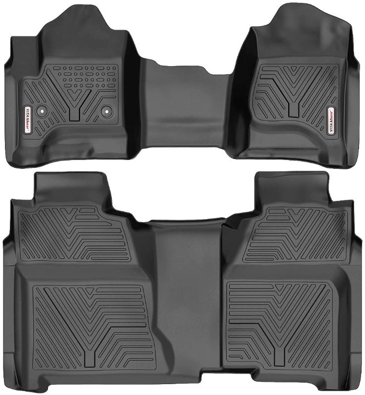 Photo 1 of YITAMOTOR Floor Mats Compatible with 2014-2018 Silverado/Sierra 1500, 2015-2019 2500HD/3500HD Crew Cab, with 1st Row Bench Seat, Custom Fit Black TPE Floor Liners 1st & 2nd Row All-Weather Protection
