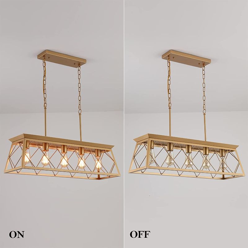 Photo 1 of ***PARTS ONLY***Q&S Modern Farmhouse Chandelier Light Fixtures,5-Lights,Gold Linear Industrial Light Fixtures for Kitchen Island Bar Dining Table
