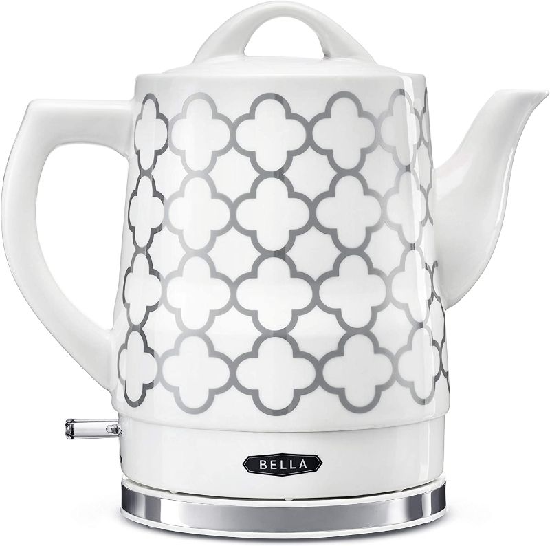 Photo 1 of BELLA 1.5 Liter Electric Ceramic Tea Kettle with Boil Dry Protection & Detachable Swivel Base, Silver Foil
