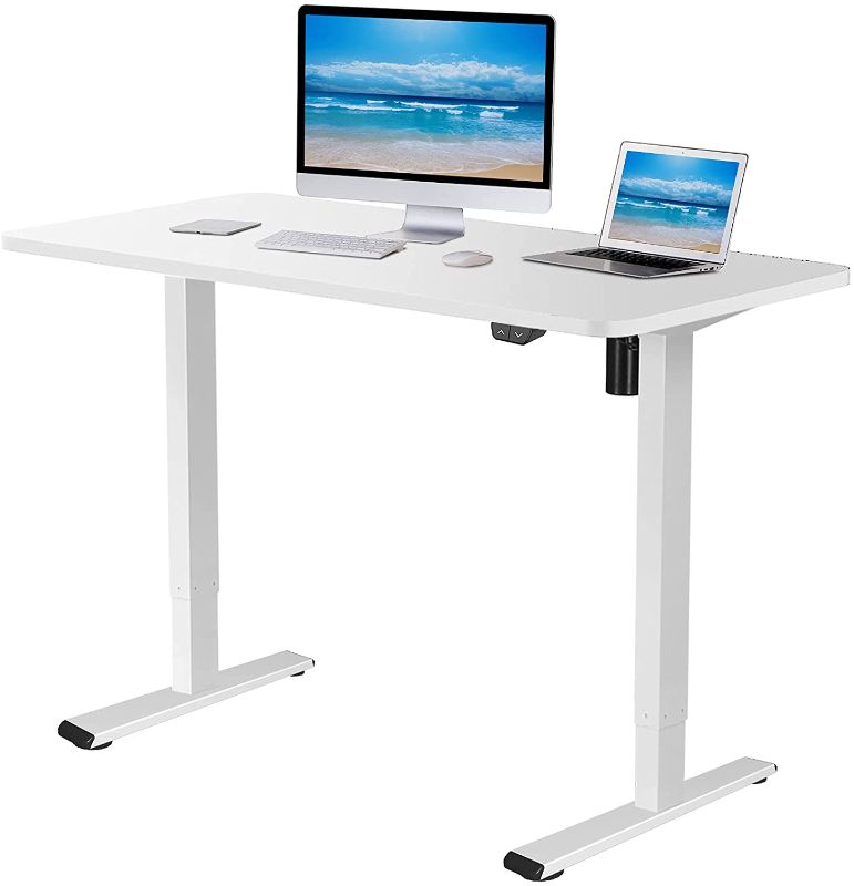 Photo 1 of SIMILAR TO STOCK PHOTOS** White Standing Desk Adjustable Height Desk, 48 x 24 Inches Whole Piece Board Sit Stand Desk Home Office Workstation Stand up Desk (White Frame + 48 in White Top)
