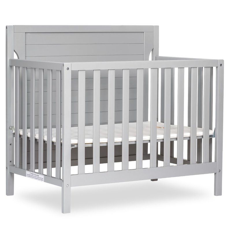 Photo 1 of Dream on Me Bellport 4 in 1 Convertible Mini/Portable Crib, Mini Baby Crib, Includes 1.5 Mattress in Pebble Gray
