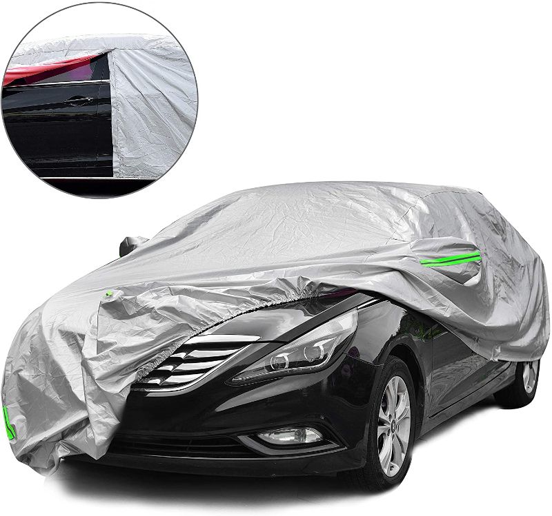 Photo 1 of (CODE IS 000)Tecoom Light Shell Waterproof UV-Proof Windproof Design Car Cover with Zipper Storage and Lock for All Weather Indoor Outdoor Fit 201-218 Inches Sedan
