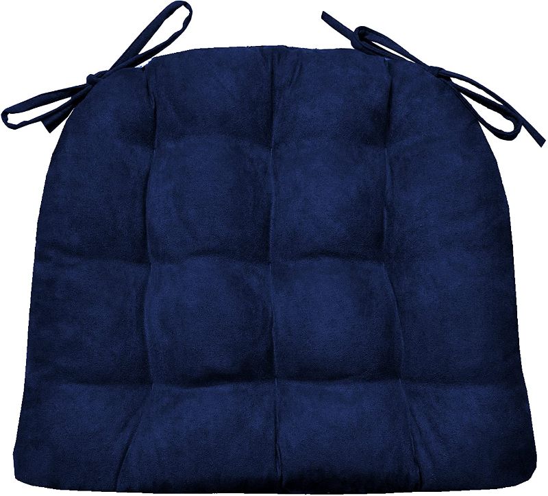 Photo 1 of (PACK OF 2)Barnett Home Decor Microsuede Royal Blue Dining Chair Pad with Ties -17"L x 15"W -Latex Foam Fill Cushion, Reversible, Machine Washable - Microfiber Ultrasuede