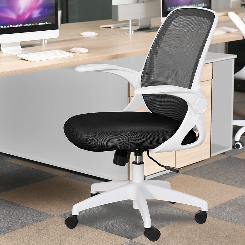 Photo 1 of SIMIALR TO STOCK PHOTO**Office Chair, FelixKing Ergonomic Mesh Desk Chair with Adjustable Height, Swivel Computer Rolling Task Chair with Lumbar Support and Flip-up Arms, Conference Room White
