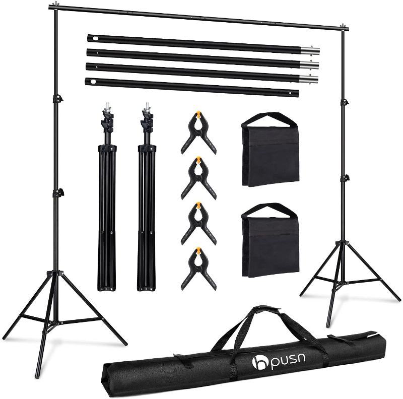 Photo 1 of HPUSN Photo Video Studio 10ft. Adjustable Backdrop Stand for Wedding Party Stage Decoration, Background Support System Kit for Photography Studio with Clamp, Sand Bag, Carry Bag
