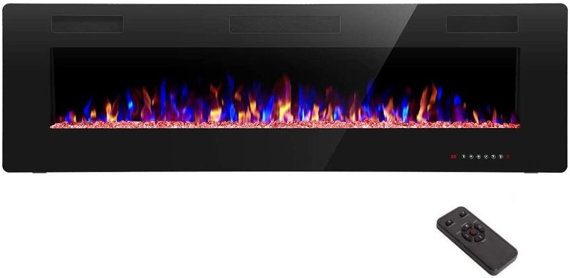 Photo 1 of R.W.FLAME 60" Recessed and Wall Mounted Electric Fireplace, Low Noise, Remote Control with Timer,Touch Screen,Adjustable Flame Color and Speed, 750-1500W
