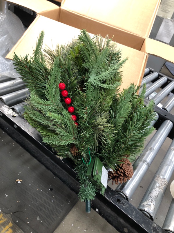 Photo 1 of 27" Green and Red Battery Operated LED Lighted Colonial Urn Filler Christmas Decor

