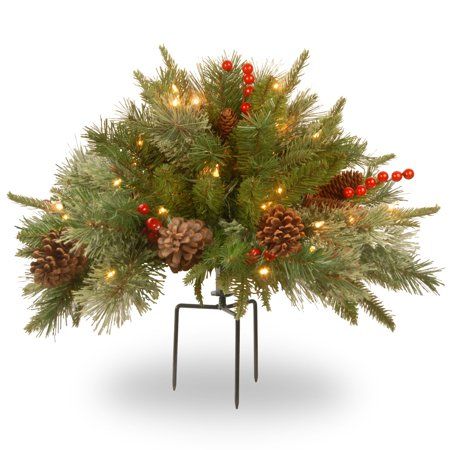 Photo 1 of 27" Green and Red Battery Operated LED Lighted Colonial Urn Filler Christmas Decor
