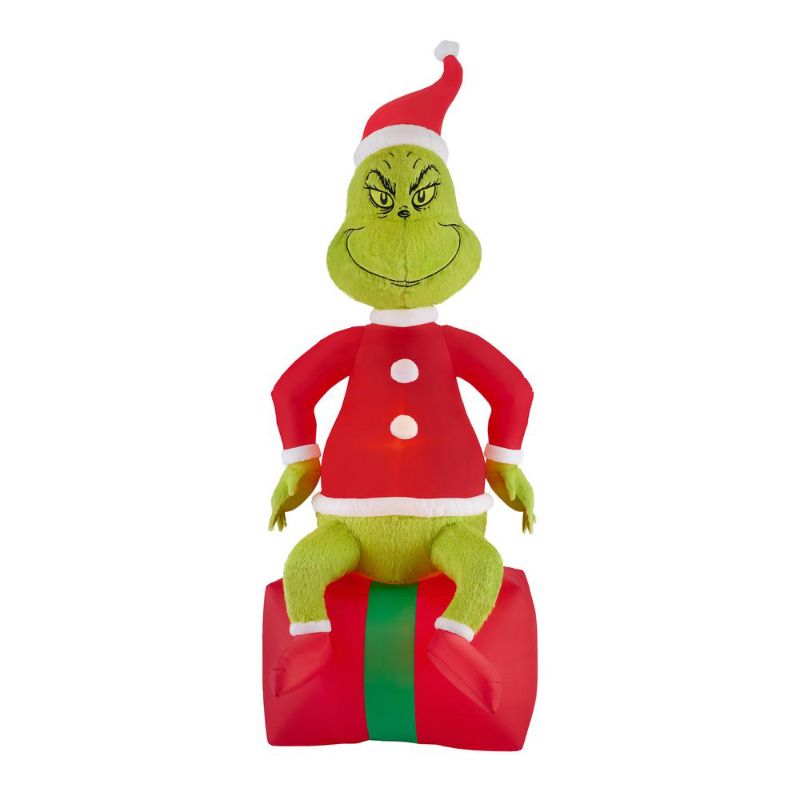 Photo 1 of 9.5 Ft Pre-Lit LED Airblown Dr. Seuss Fuzzy Plush Grinch on Present Christmas Inflatable
MINOR TEAR