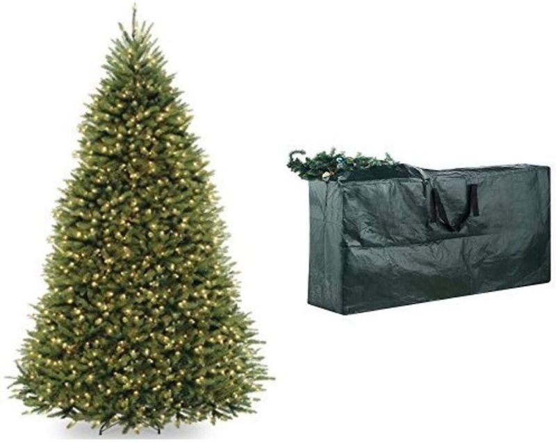 Photo 1 of ****INCOMPLETE**** National Tree 9 Foot Dunhill Fir Tree with 900 Dual LED Lights and 9 Function Footswitch, Hinged (DUH-300D-90) & Elf Stor Premium Green Christmas Tree Bag Holiday Extra Large for up to 9' Tree Storage
