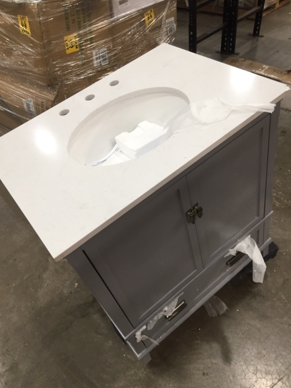 Photo 2 of ****CHIPED CORNER**** Dorel Living Otum 30 Inch Bathroom Vanity with Sink, Gray Wood