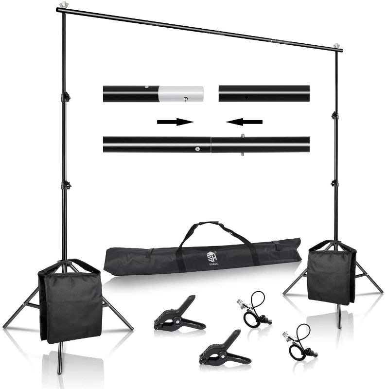 Photo 1 of  missing clips SH Backdrop Stand, 6.5 x 10 ft Adjustable Heavy Duty Photography Background Support System Kit with Spring Clamp, Sand Bag, Carry Bag, for Photo Video Studio
