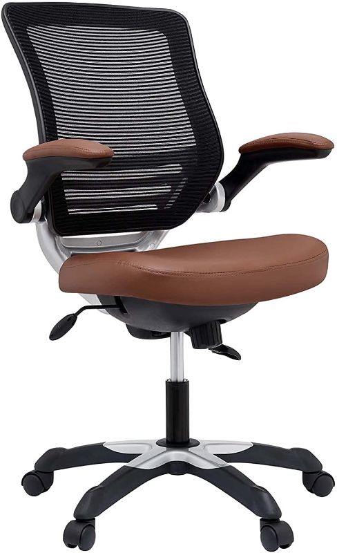 Photo 1 of Modway Edge Mesh Back and White Vinyl Seat Office Chair With Flip-Up Arms - Computer Desks in Tan
