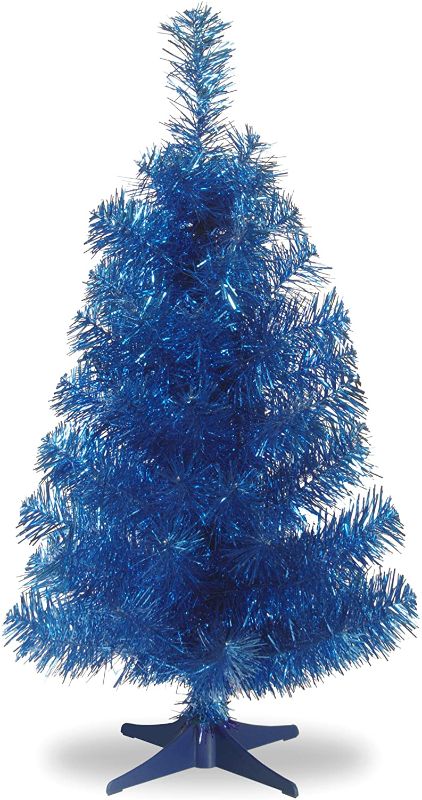 Photo 1 of 3ft National Tree Company Blue Tinsel Artificial Tree with Plastic Stand