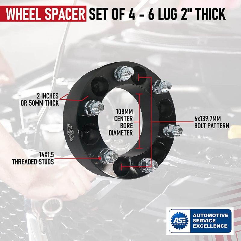 Photo 1 of 2pk Wheel Spacer Set of 4-6 Lug 2 inches 50mm WheelCentric Adapter 6x5.5 - Compatible with Chevrolet, GMC & Cadillac - 99-12 Silverado, Sierra, 02-06 Avalanche, 1995-2012 Tahoe, Suburban - 6x139.7mm
