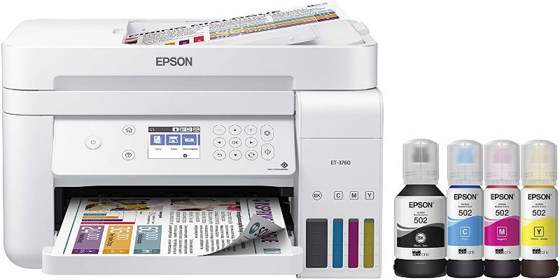 Photo 1 of Epson EcoTank ET-3760 Wireless Color All-in-One Cartridge-Free Supertank Printer with Scanner, Copier and Ethernet, Regular
