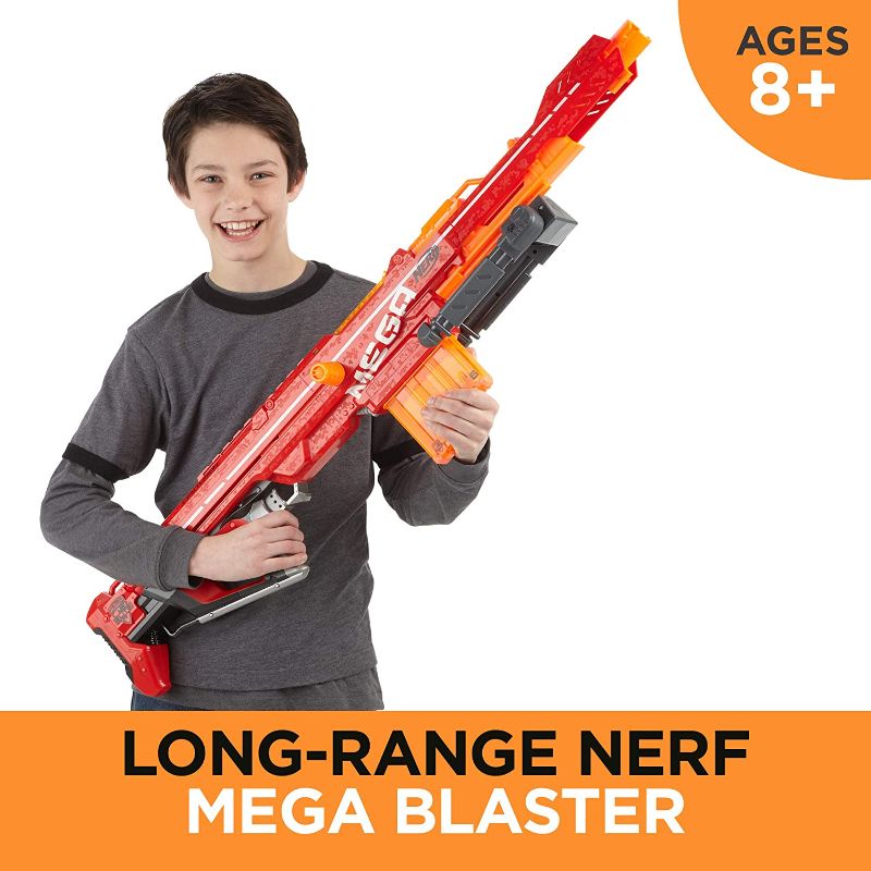 Photo 1 of Nerf A3700 Centurion Mega Toy Blaster with Folding Bipod, 6-Dart Clip, 6 Official Mega Darts, & Bolt Action for Kids, Teens, & Adults, Gray
