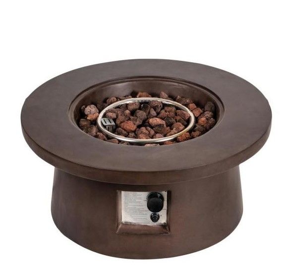 Photo 1 of 29.5 in. W Outdoor Round Gas Fire Pit with Lava Rocks
