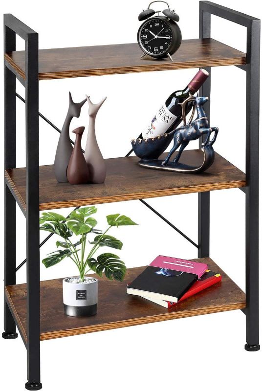 Photo 1 of 3-Tier Wood and Metal Shelves Industrial Bookcase Display Office Storage Rack Multifunctional Furniture for Entryway Living Room Bedroom Home Office Kitchen