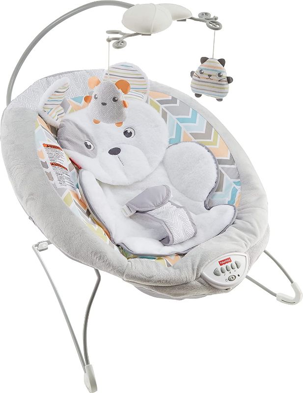 Photo 1 of Fisher-Price Sweet Snugapuppy Deluxe Bouncer, Portable Bouncing Baby Seat with Overhead Mobile, Music and Calming Vibrations, White

//MISSING POWER CABLE 
