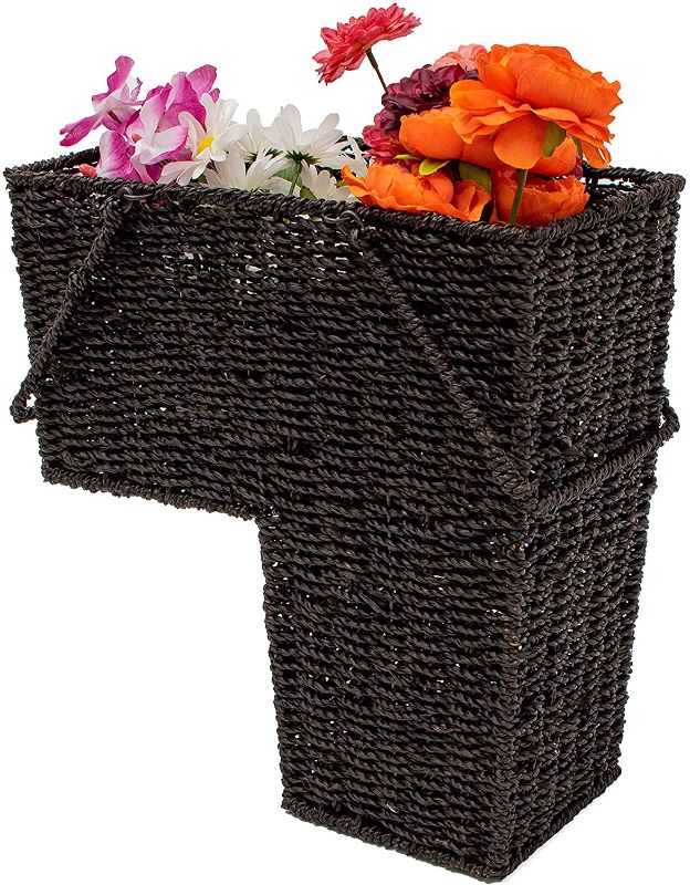 Photo 1 of 14" Wicker Storage Stair Basket with Handles (Brown)