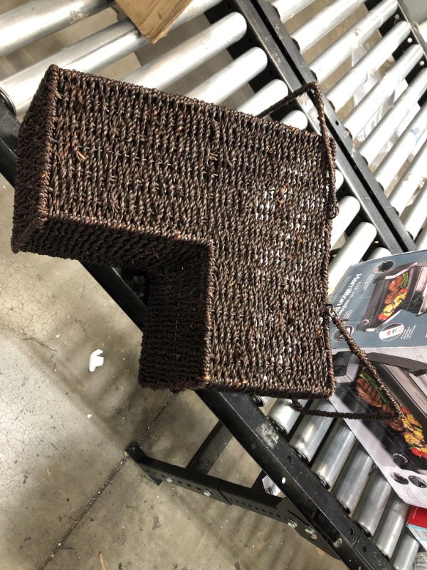 Photo 2 of 14" Wicker Storage Stair Basket with Handles (Brown)