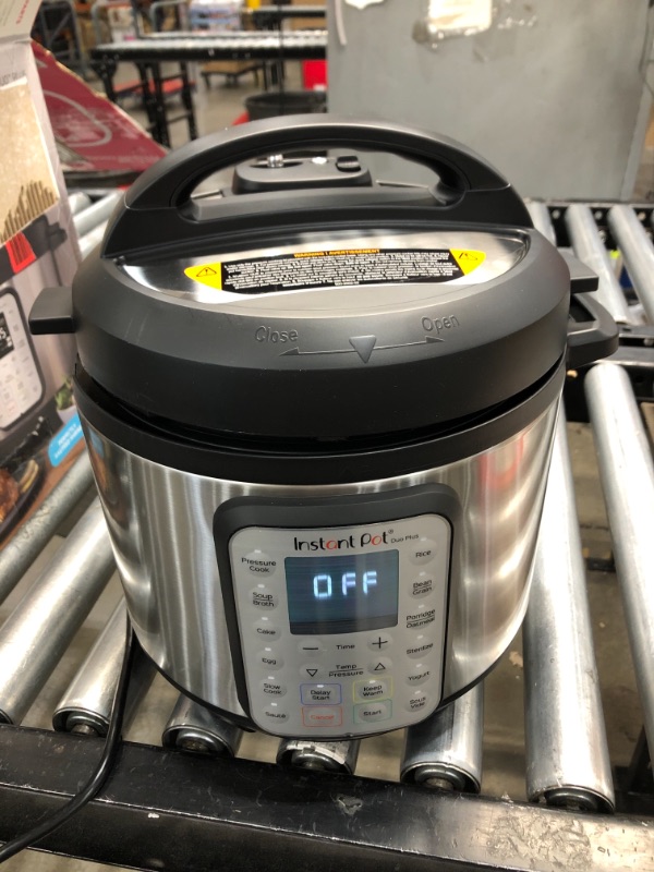 Photo 1 of Instant Pot Duo Plus 6 Quart 9-in-1 Electric Pressure Cooker, Slow Cooker, Rice Cooker, Steamer, Sauté, Yogurt Maker, Warmer & Sterilizer, 15 One-Touch Programs,Stainless Steel/Black

//MINOR DAMAGE WITH HANDLE BROKEN, TESTED AND FUNCTIONAL
