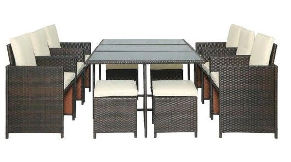 Photo 1 of **INCOMPLETE** 11-Piece Outdoor Rattan Wicker Patio Dining Table Set with Beige Cushions

//BOX 2 OF 3, MISSING BOXES 1 AND 3 

