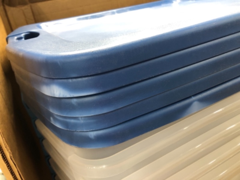 Photo 1 of Pack of 4 Sterilite 18 Gallon/68 Liter Latch and Carry, True Blue Lid and Clear Base with Blue Aquarium Latches

//MINOR DAMAGE 
