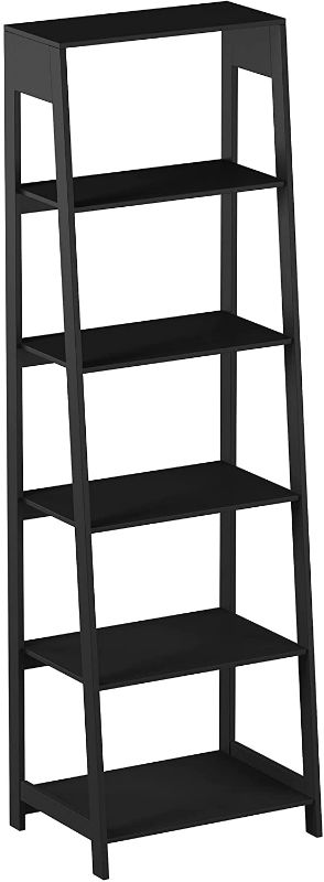 Photo 1 of 5-Tier Ladder Bookshelf - Freestanding Wooden Bookcase, Frame and Leaning Look - Decorative Shelves for Home and Office Storage by Lavish Home (Black)
