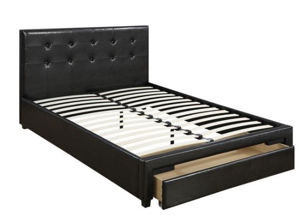 Photo 1 of ***PARTS ONLY*** Faux Leather Platform Bed with Storage Drawer - Queen Size (Black)