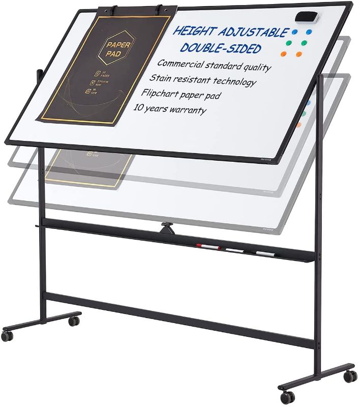 Photo 1 of Large Mobile Rolling Magnetic Whiteboard - Adjust 360° 70 x 36 Inches Double Sided Dry Erase Board with Stand, Portable White Board Easel on Wheels for Office, Home & Classroom
