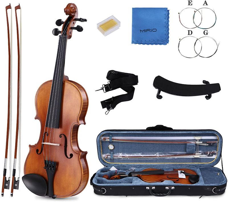 Photo 1 of 4/4 Full Size Violin, MIRIO Acoustic Violin for Adults/Students- Hand Oil Rub Highly Flamed Solid Wood Violin -Hard Case and Accessories Included-Ebony Fitted Fiddle for Beginners, Intermediate Player
