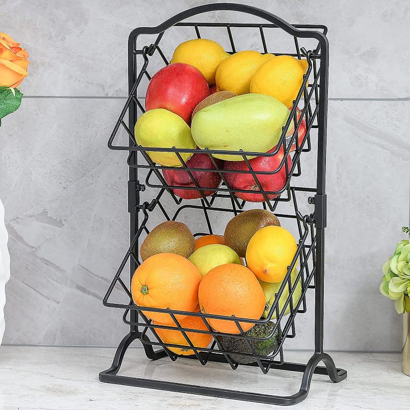 Photo 1 of 2 Tier Fruit Basket Fruit Bowl for Kitchen Counter,Bread,Fruit and Vegetable Holder Storage Basket,Wire Hanging Basket stand for Kitchen Organizer (similar fruit basket but different style)