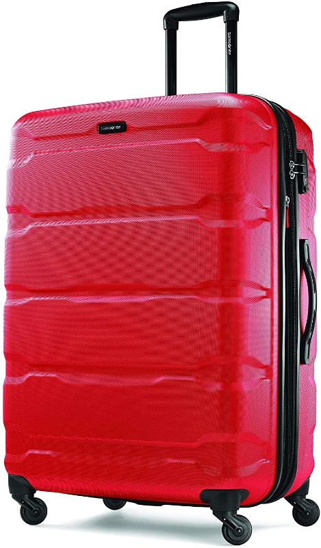 Photo 1 of Samsonite Omni PC Hardside Expandable Luggage with Spinner Wheels, Red, Checked-Large 28-Inch