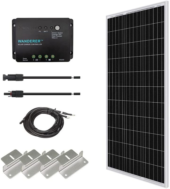 Photo 1 of Renogy KIT-STARTER-100D Starter Kit with 1 Pcs 100W Monocrystalline Solar Panel and and 30A PWM Charge Controller for RV, Boats, Trailer, Camper, Marine,Off-Grid System
