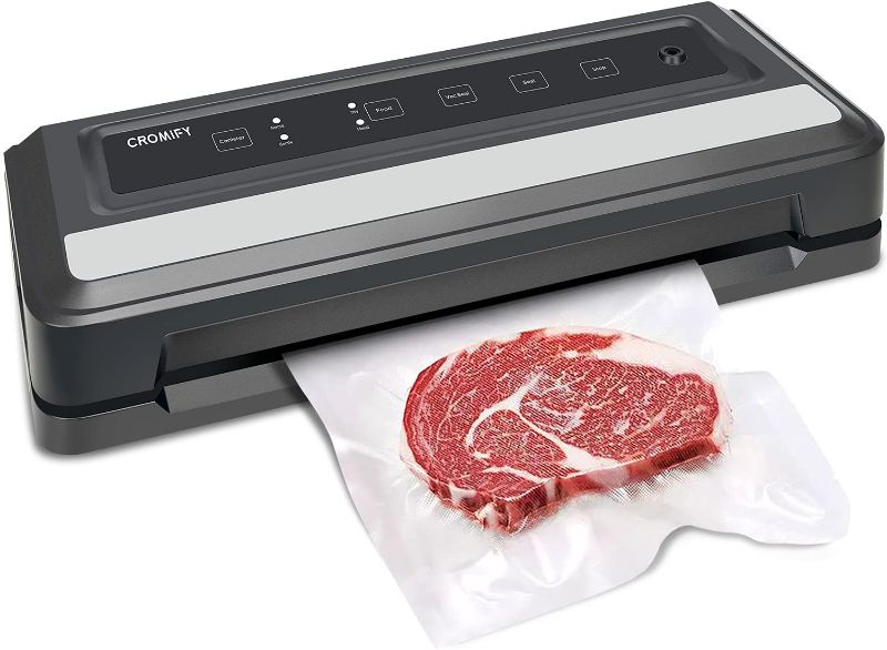 Photo 1 of Cromify Vacuum Sealer Machine, Fully Automatic Food Vacuum Sealer Machine, Up To 100 Consecutive Seals, 8-in-1 Presets Starter Kit, Detachable Easy to Clean, Dry & Moist Food Modes Compact Design Black
