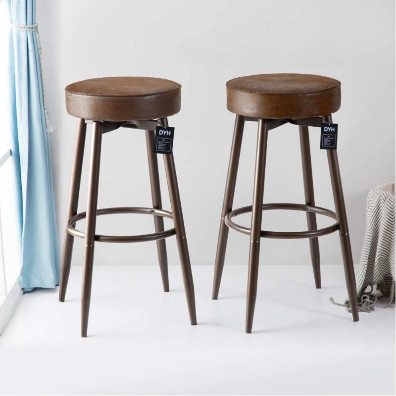 Photo 1 of **PARTS ONLY *** DYH Metal Bar Stools Set of 2, Swivel Chocolate Kitchen Counter Stool, Adjustable Industrial Round Barstool, Brown Bar Chairs, 24 or 29 Inch for Counter Pub Height
