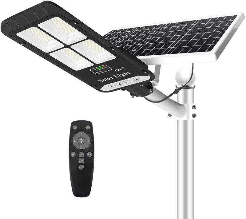 Photo 1 of 400W Solar Street Flood Light Outdoor, NIORSUN Motion Sensor Dusk to Dawn Solar Light with Remote Control IP67 Waterproof for Parking Lot, Stadium, Garden, Pathway(Bright White)
