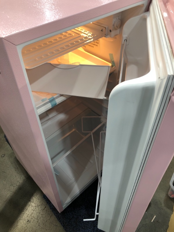 Photo 2 of *****Door broken missing handle****** FRIGIDAIRE EFR376 Retro Bar Fridge Refrigerator with Side Bottle Opener, 3.2 cu. Ft, Pink/Coral
