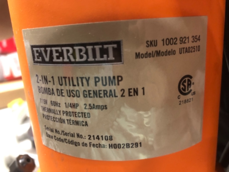 Photo 1 of 1/4 HP 2-in-1 Utility Pump
