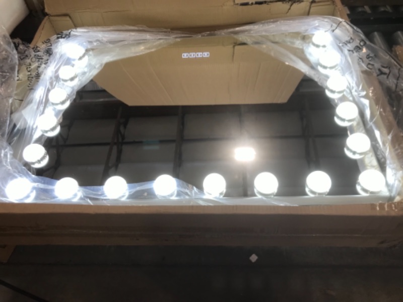 Photo 1 of 18 inchs by 24 inches Hansong Vanity Mirror for Makeup Bluetooth, Extra Large Hollywood Lighted Mirror with 18 Dimming LED Bulbs Smart, Tabletop/Hanging Cosmetic Mirror with Touch Screen & USB Charging Port & Speaker
