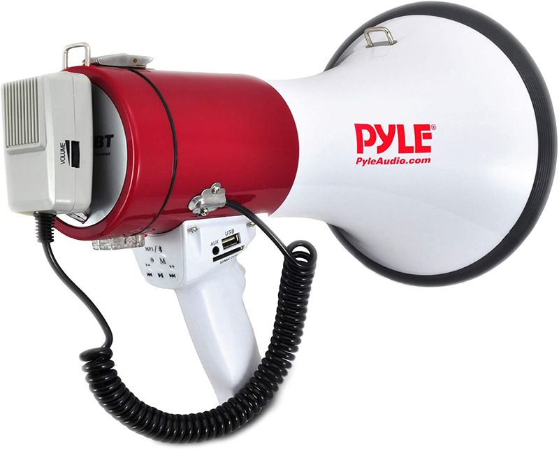 Photo 1 of Portable Megaphone Speaker PA Bullhorn - Built-in Siren, 50W Adjustable Volume Control & 1200 Yard Range - Ideal for Any Outdoor Sports, Cheerleading Fans & Coaches or for Safety Drills - Pyle PMP52BT
