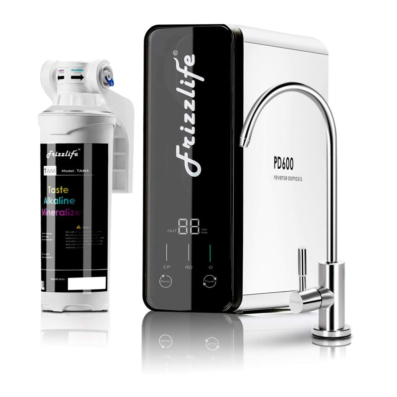 Photo 1 of Frizzlife RO Reverse Osmosis Water Filtration System - 600 GPD High Flow, Tankless, Reduce TDS, Compact, Alkaline Mineral PH, 1.5:1 Drain Ratio, USA Tech Support, PD600-TAM3
